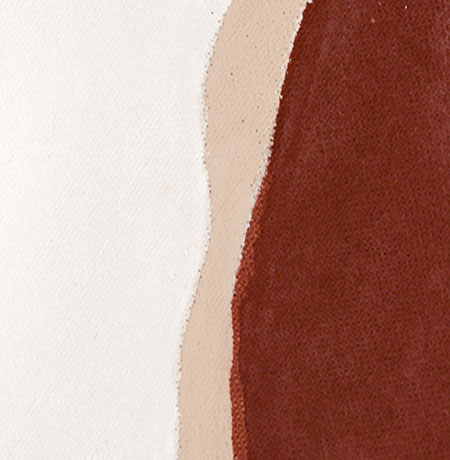 Oil painting of flowing brick red and peach-colored vertical stripes on textured cream linen